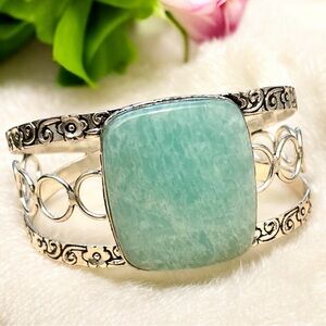 Large Amazonite Silver Cuff Bracelet
